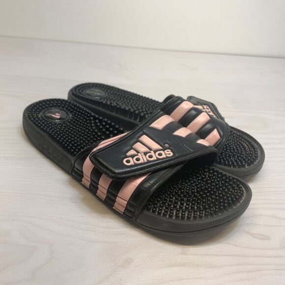 Adidas Adissage Slide Sandals Adjustable Black Pink Mens Size 9 EU 43 - Picture 1 of 11